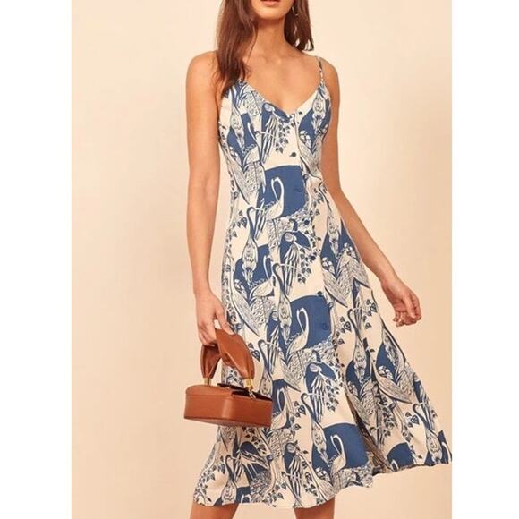 Reformation Dresses & Skirts - Reformation Gemstone Midi Dress Blue White Avian Floral Print Sz 12 Women's